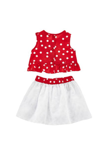 Girls | Poplin Top And Skirt Set | Red/White