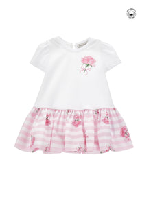 Girls | Low-Waisted Organic Cotton Dress | White/FairyTale Pink