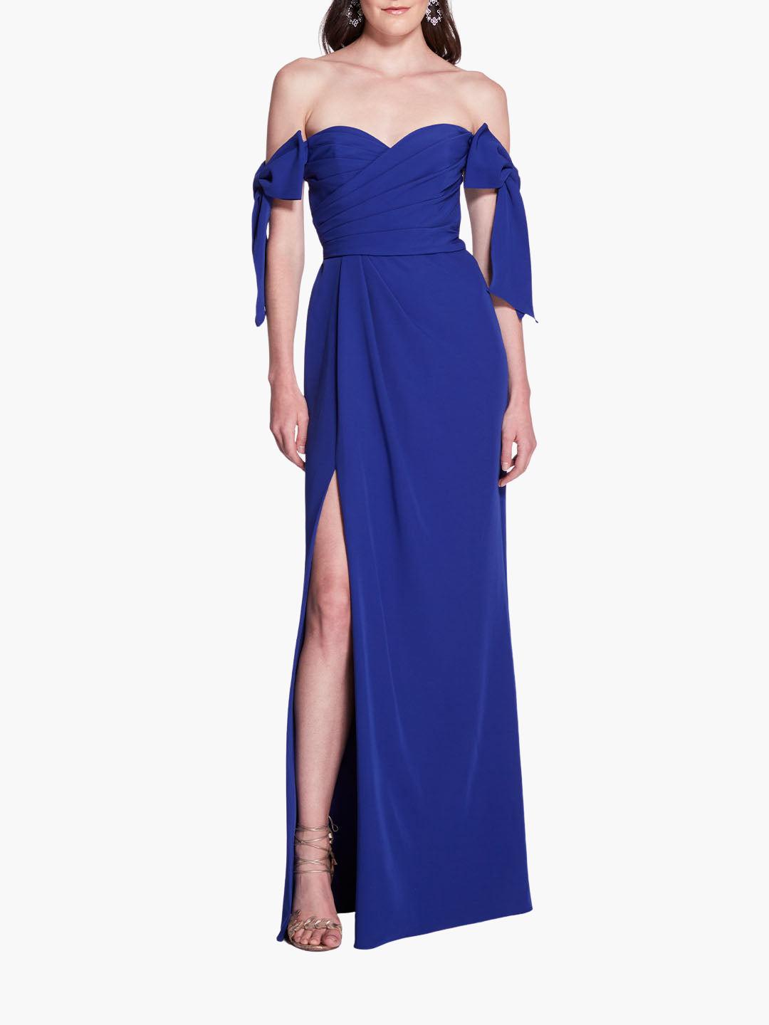 Taffeta Off Shoulder Bow Sleeve Gown | Lapis