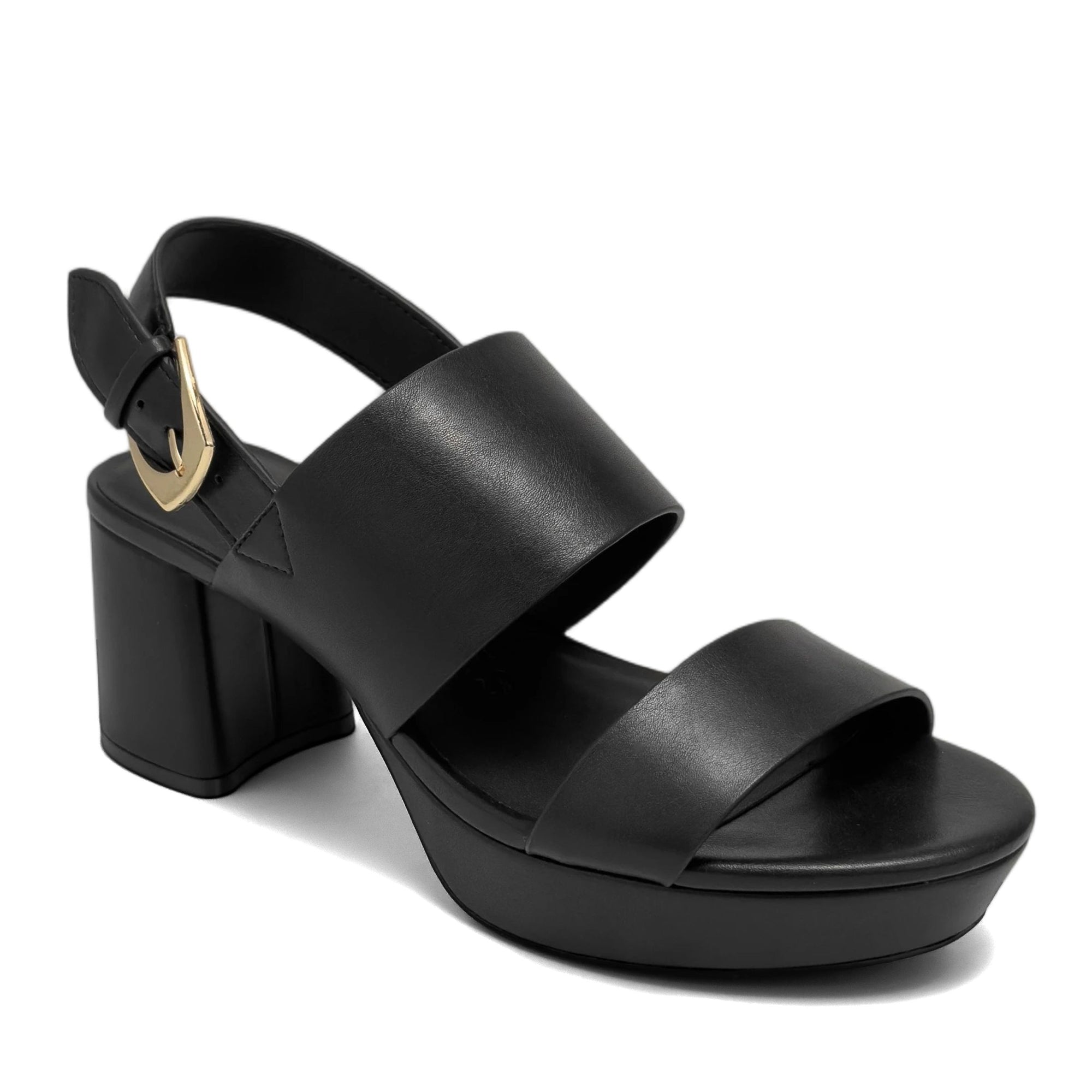 Daily Sandal Block Heel | Black Faux Burnished Calf