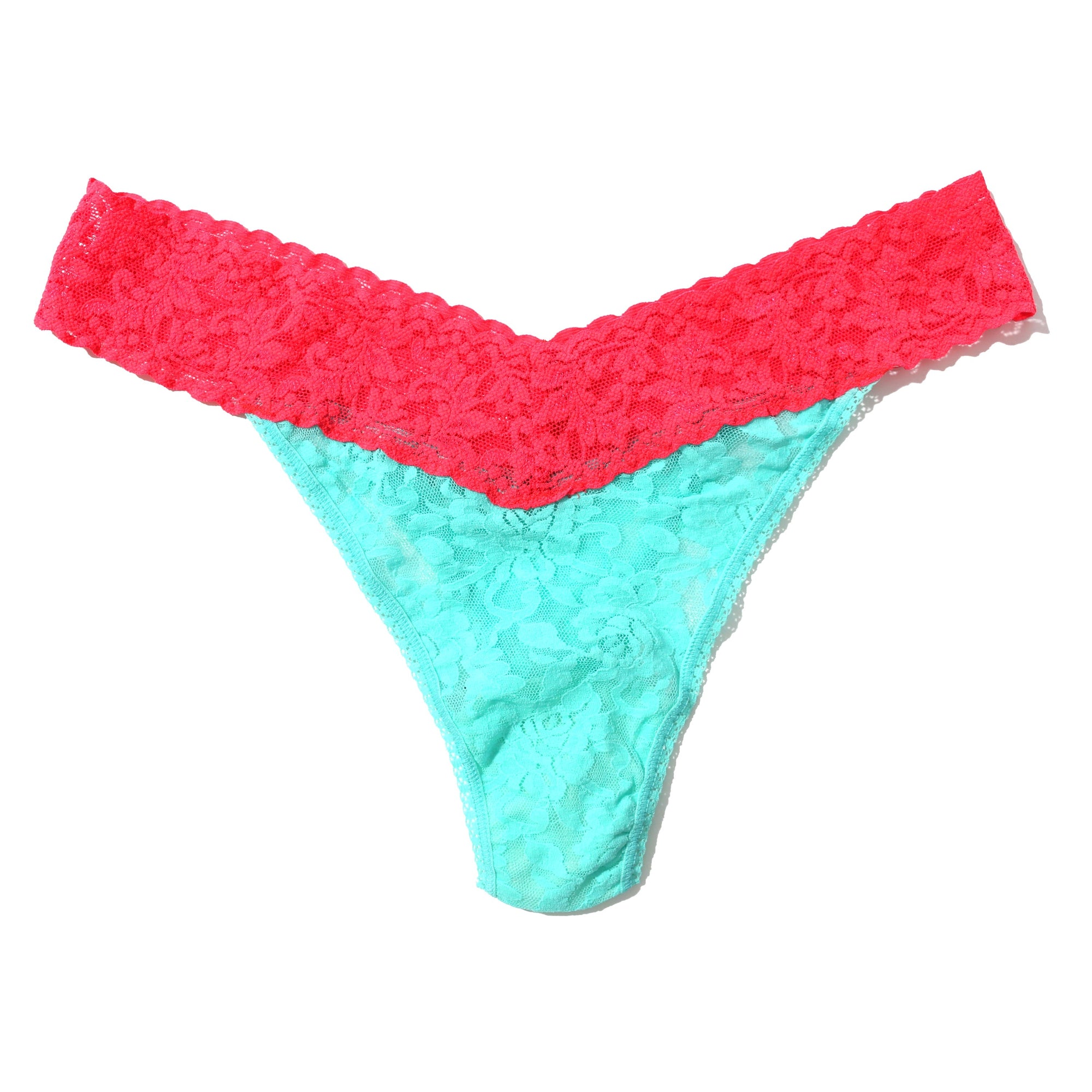 Signature Lace Original Rise Thong | Bright Aqua/Coral Gables