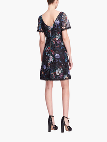 A-Line Floral Lace Mini Dress | Black