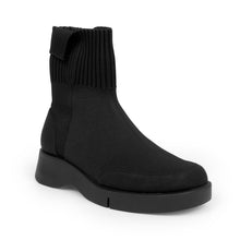 Flame Bootie Flatform | Black Knit/Faux Tumbled Nubuck