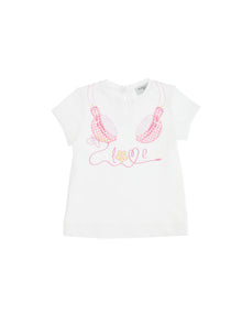 Girls | Earphones Print T-Shirt | White/Fuchsia