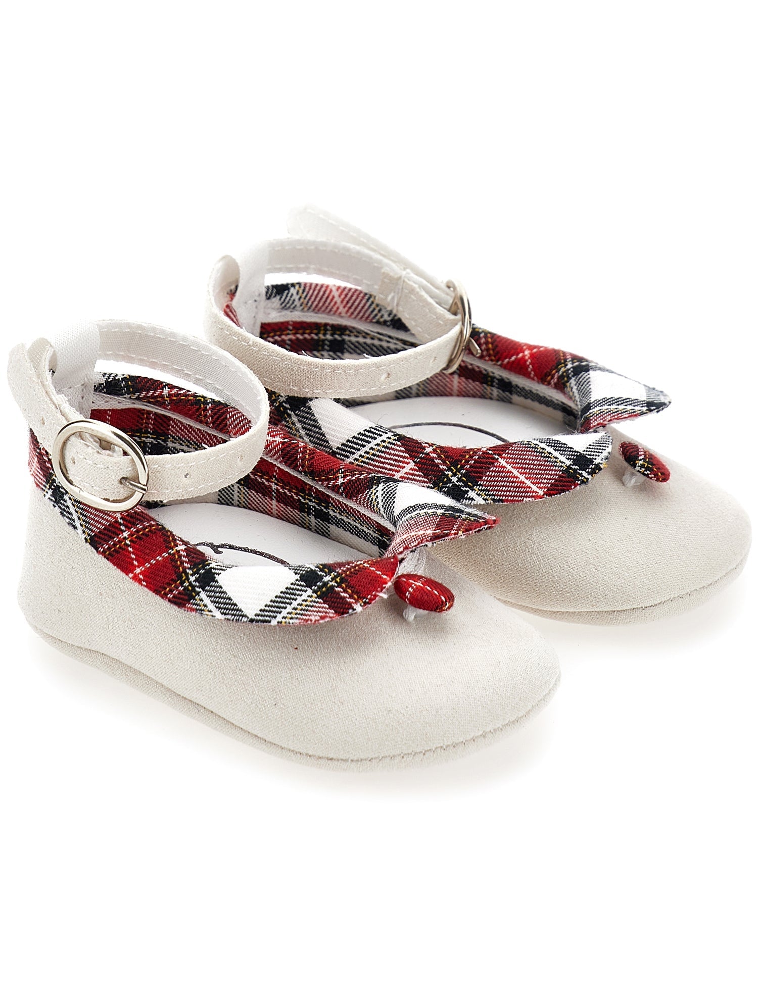 Girls | Ballet Flats With Tartan Collar | Cream