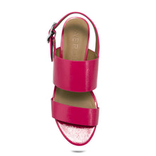 Camera Sandal Platform | Magenta Faux Crinkle Patent