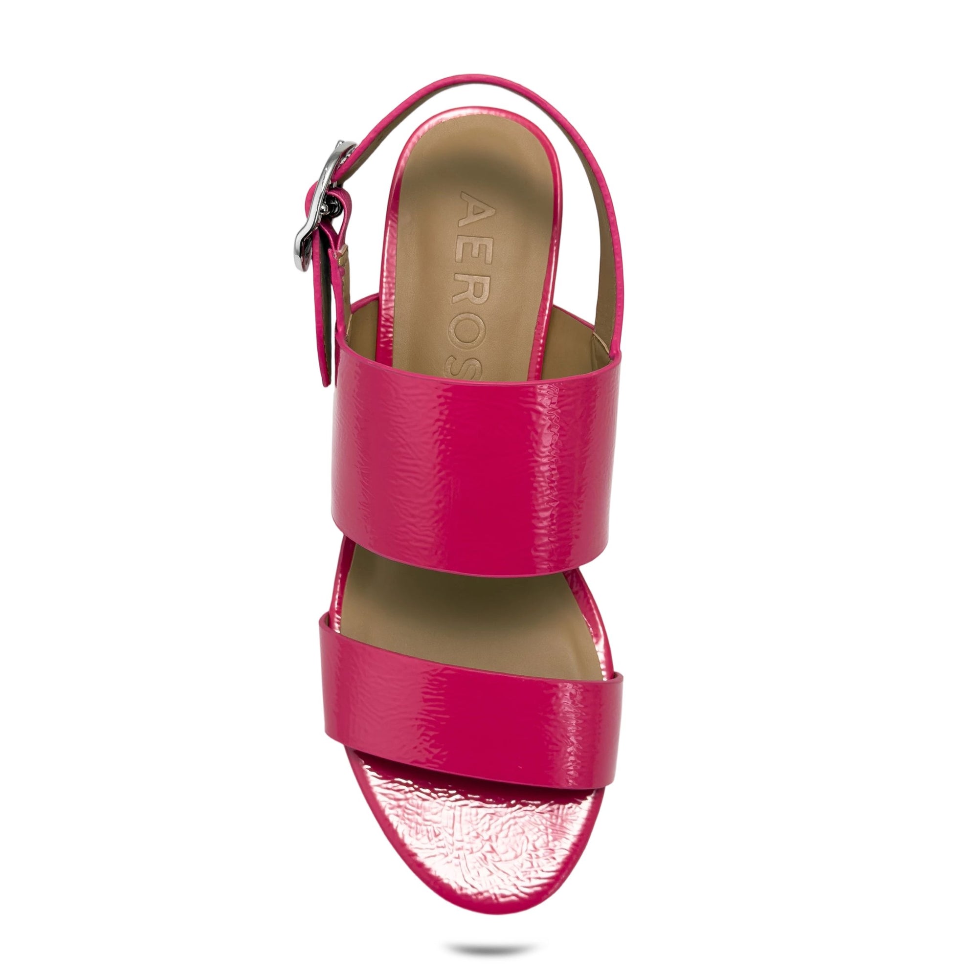 Camera Sandal Platform | Magenta Faux Crinkle Patent