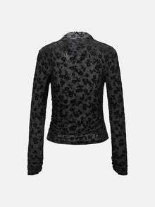 Semi-Sheer Mesh Turtleneck Top | Black