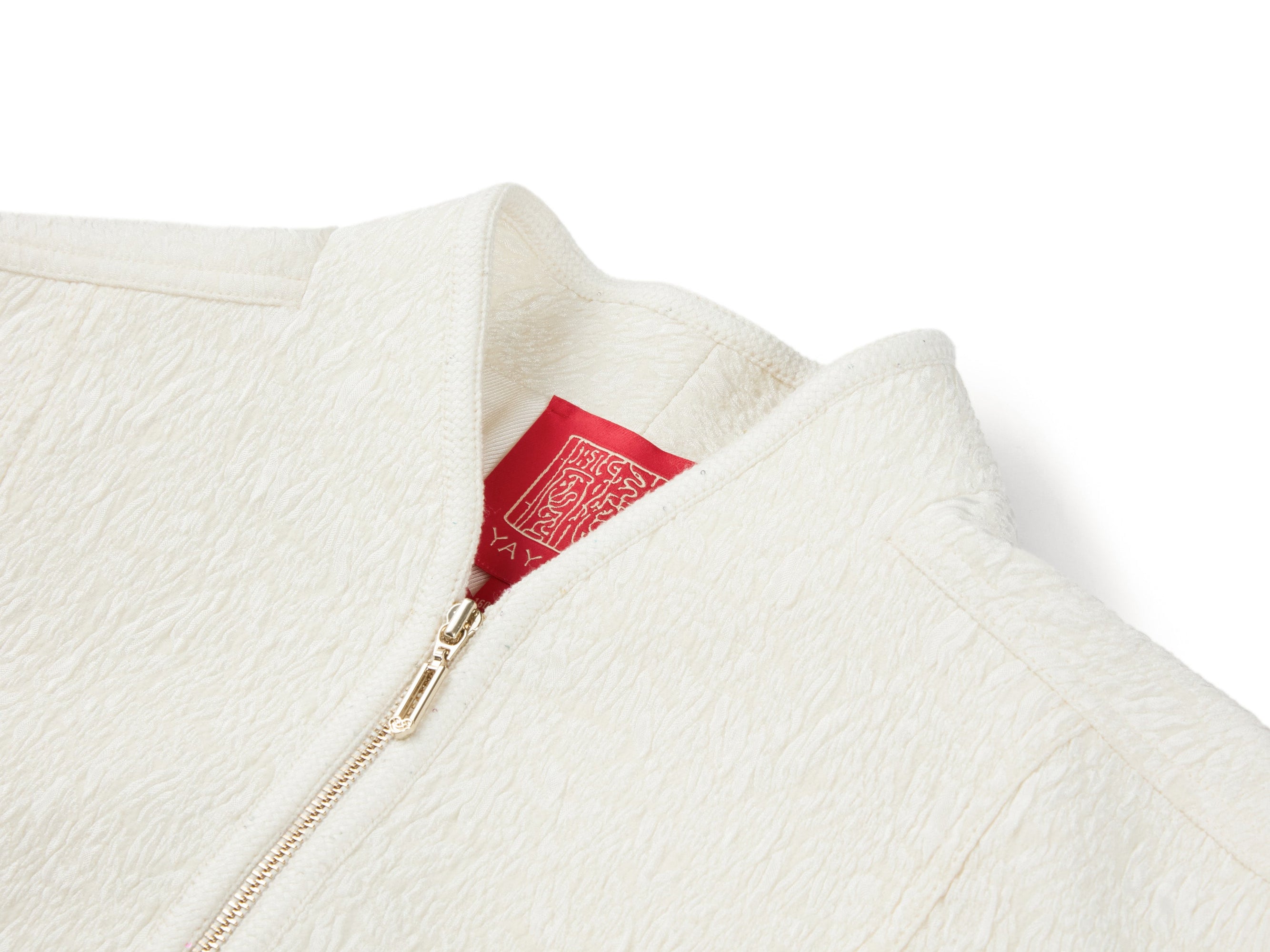 Wool Stand Collar Embroidered Coat | White
