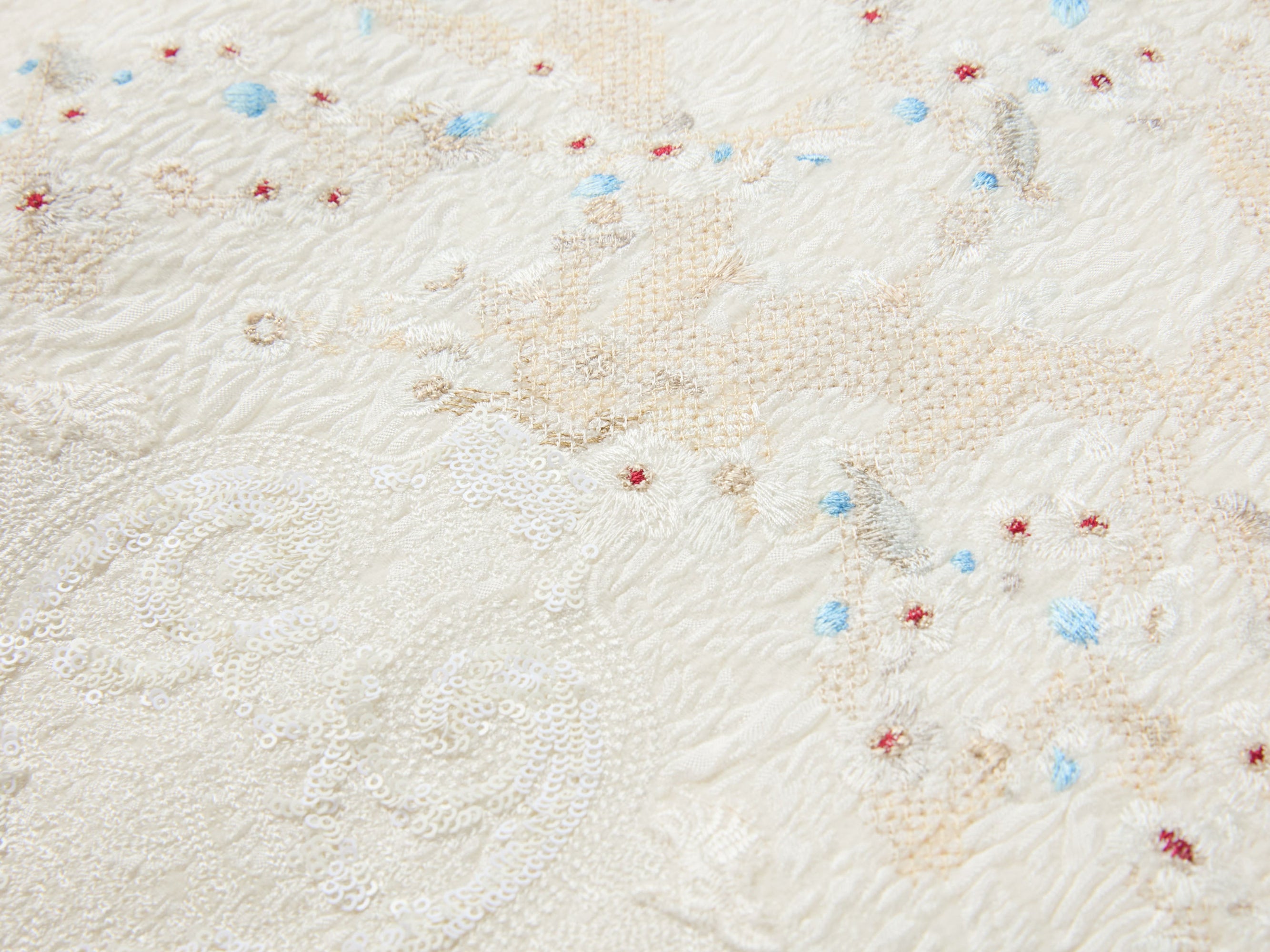 Wool Stand Collar Embroidered Coat | White