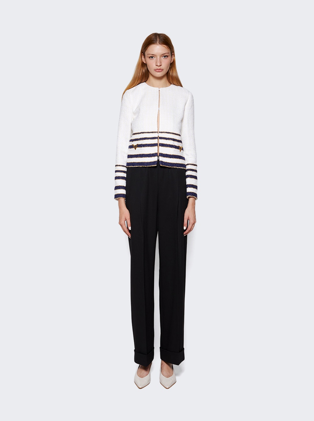 Women | VALENTINO | Embellished Striped Bouclé Jacket