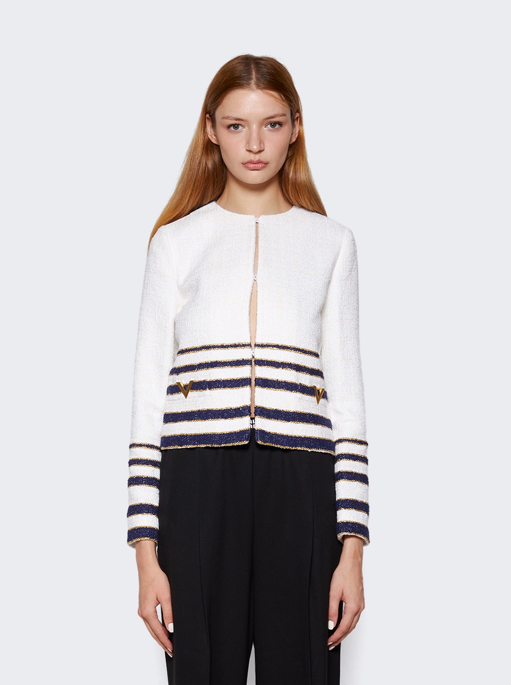 Women | VALENTINO | Embellished Striped Bouclé Jacket
