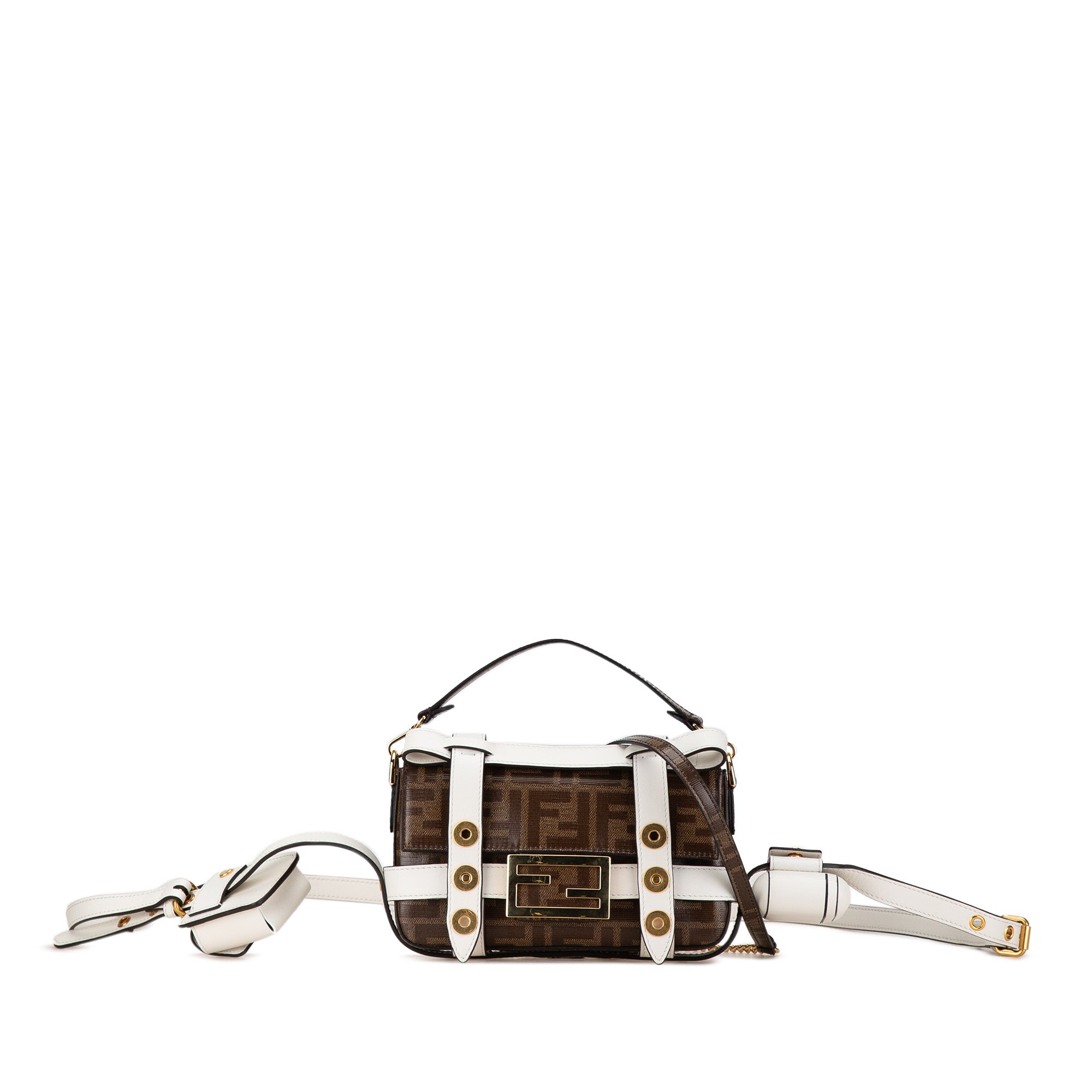 Fendi | Pre-Owned Mini Zucca Glazed Fabric Cage Baguette Satchel | BrownWhite
