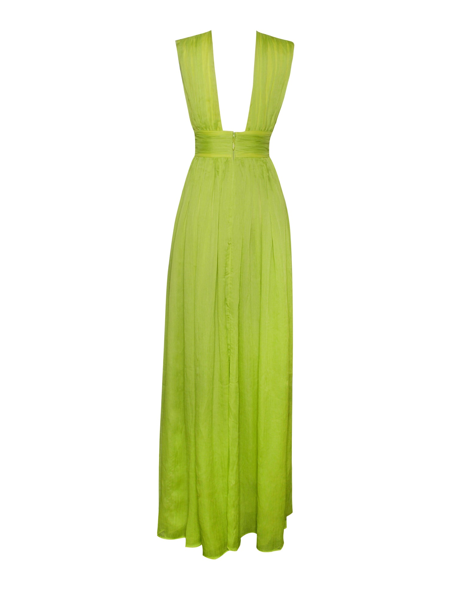 Valley Of Angels Chiffon Pleated High Slit Maxi Dress | Lime
