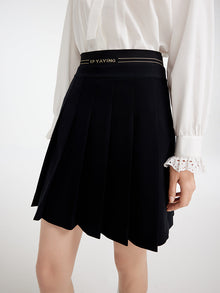 College-Style Pleated Midi Skirt | Black