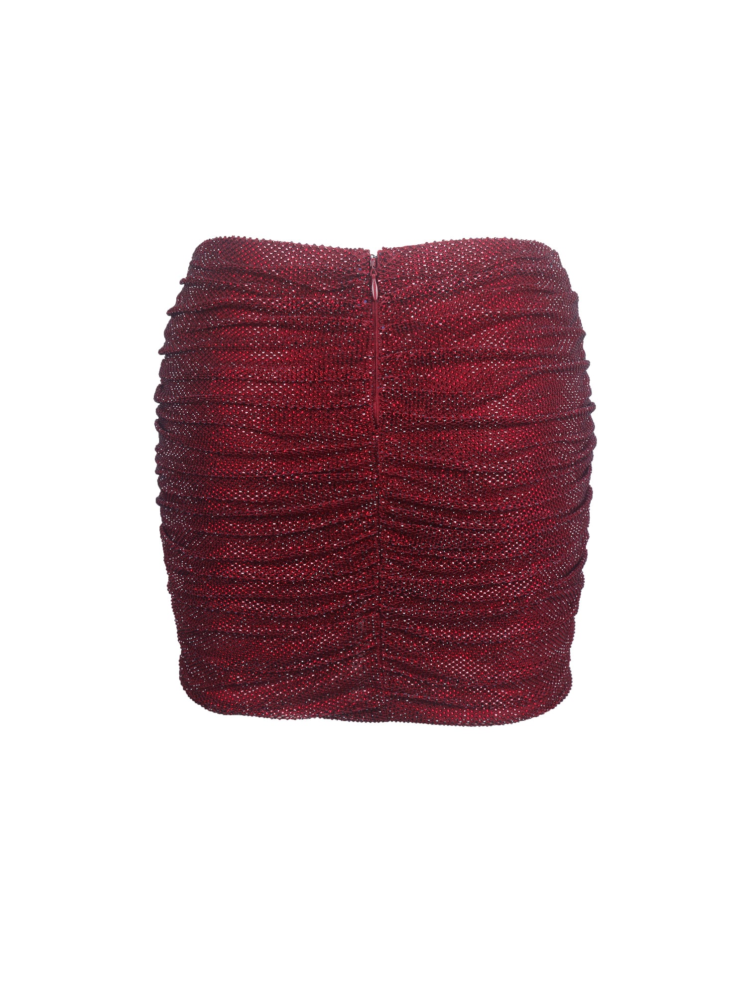 Darleen Rhinestone Mesh Low Waist Ruched Skirt | Crimson