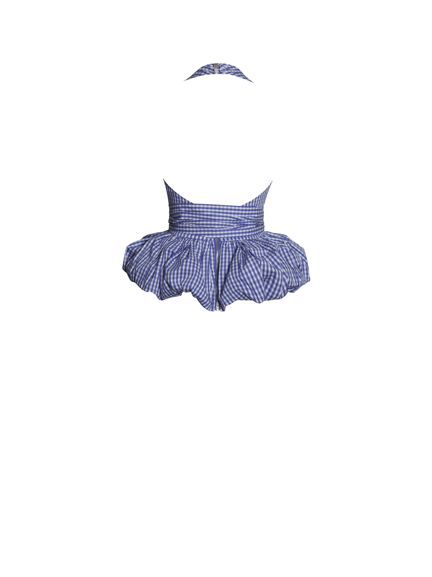 Ilene Blue Gingham Cotton Bubble Hem Halter Top | Baby Blue Gingham