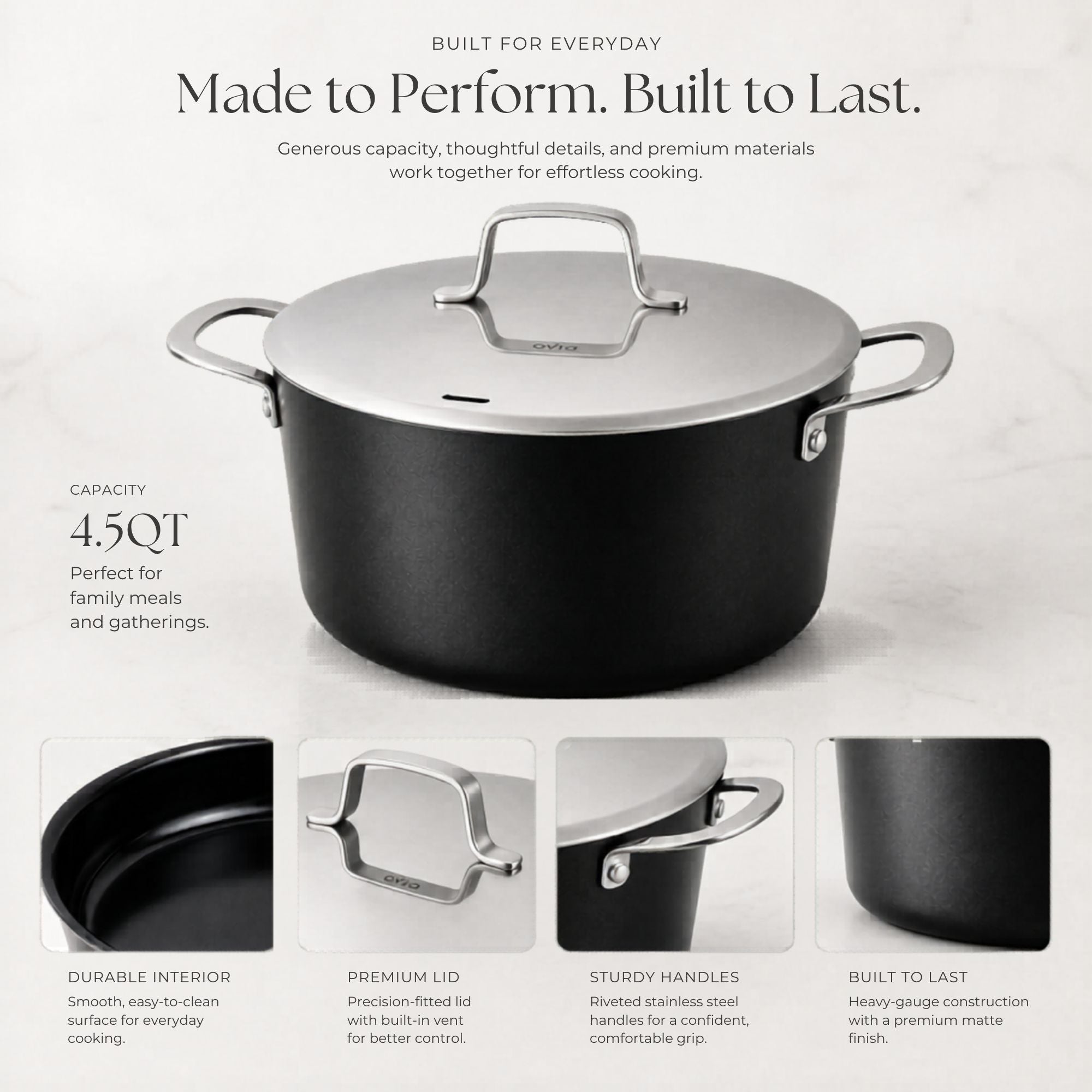 Stock Pot with Lid — 4.5-Qt. | Silver/Black