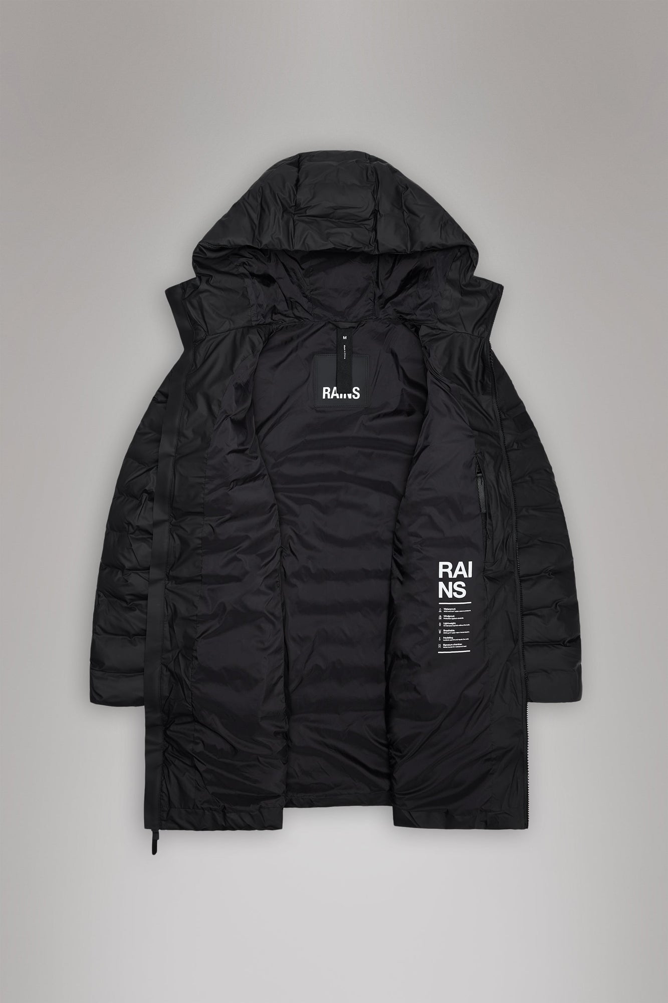 Rains Lohja Long Puffer Curve Jacket Black Jacket