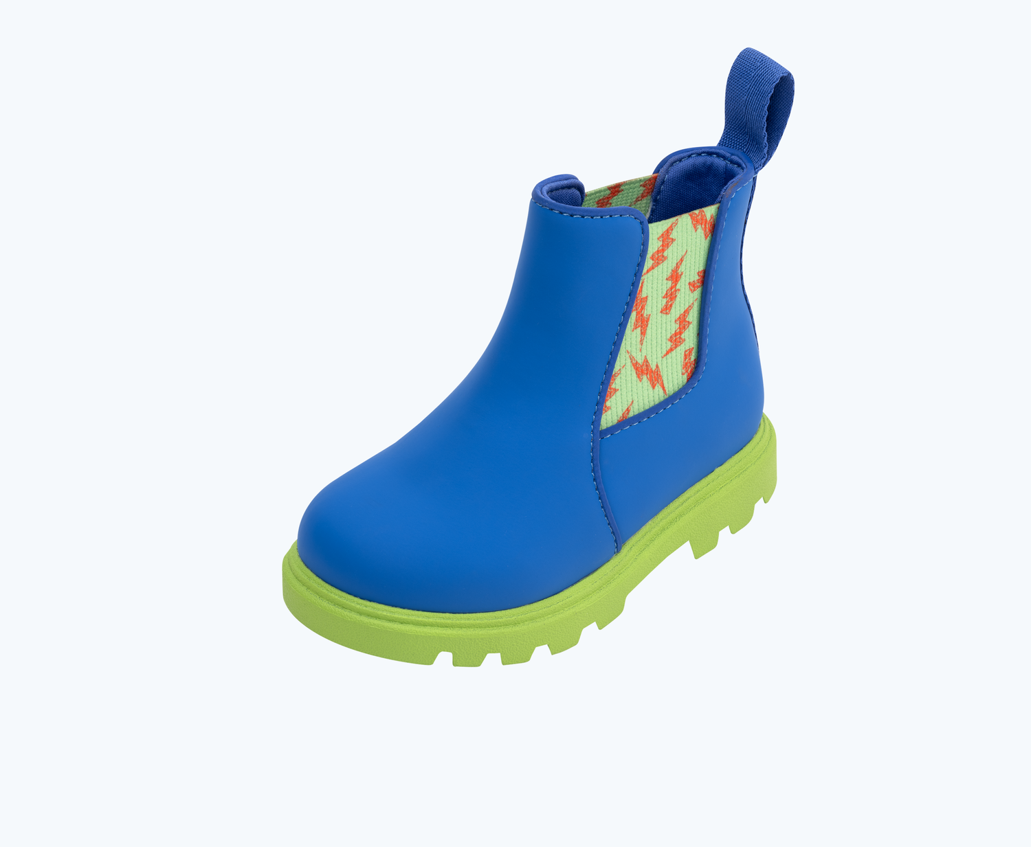 Angled view of a Native Shoes Kids Kensington Treklite Bloom Kids | Uv Blue/ Snap Green/ Snap Laflame Lightning Footwear