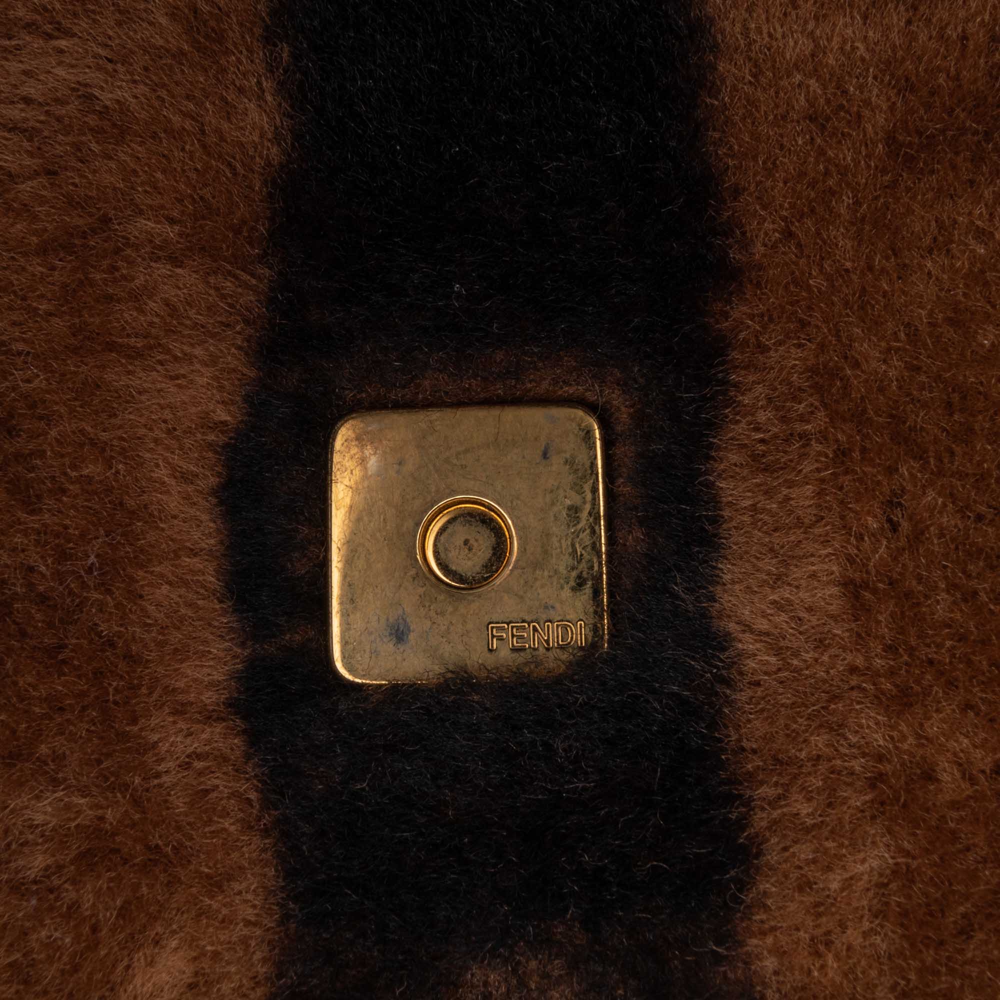 Fendi | Pre-Owned Shearling Pequin Baguette Satchel | Brown/Beige