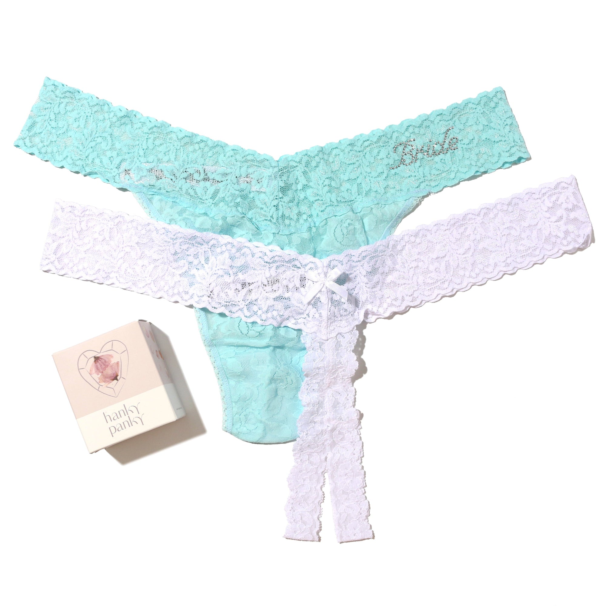 2-Pack Plus Size Naughty Nice Thongs | Celeste/White