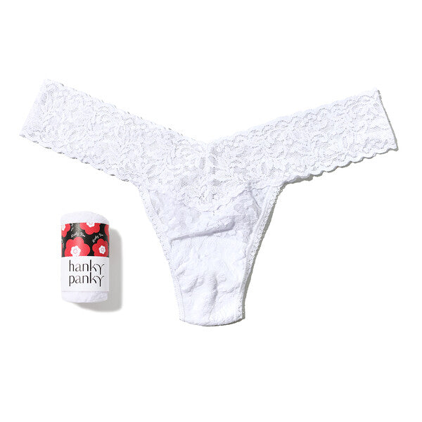 Signature Lace Low Rise Thong | White