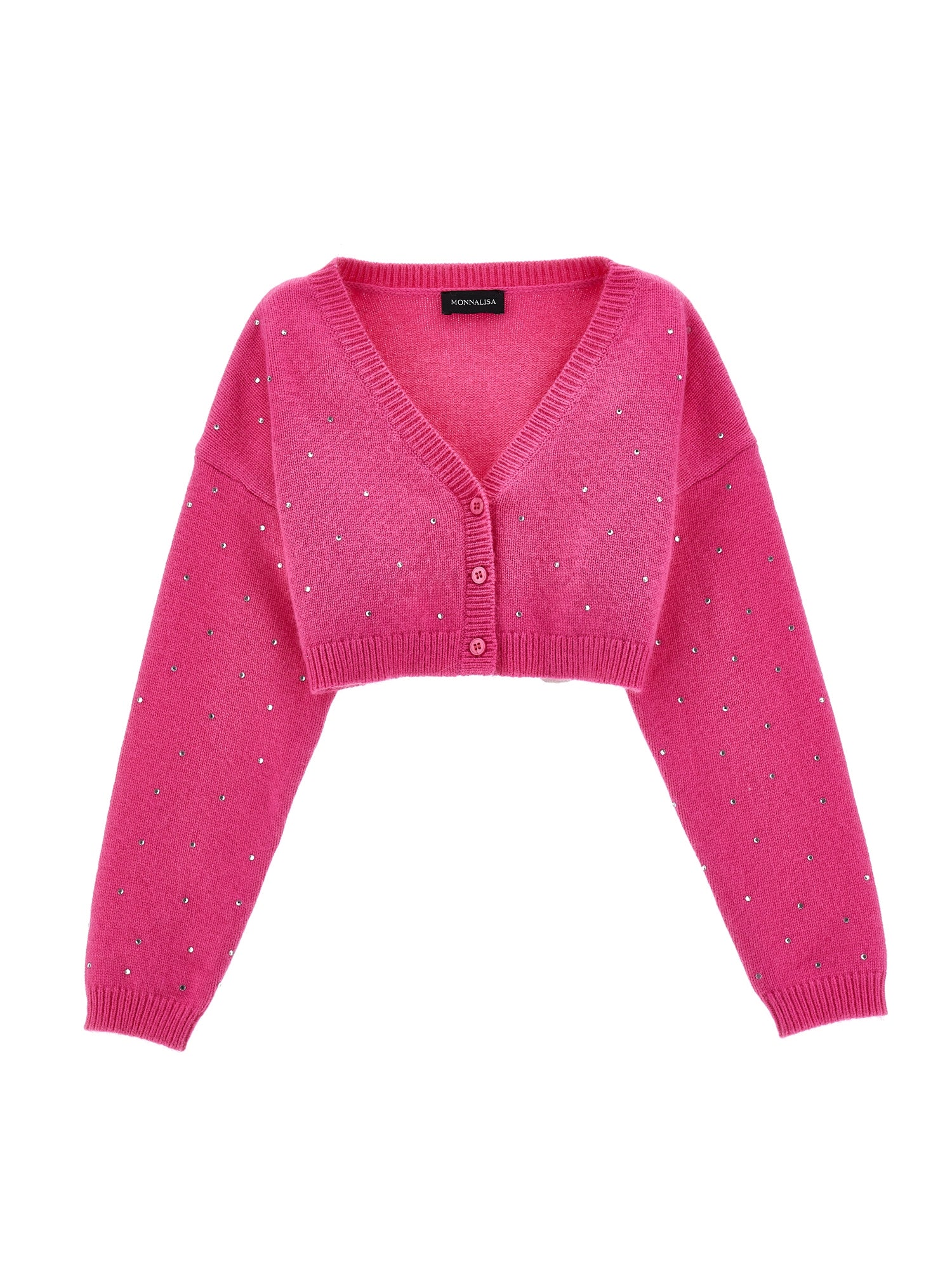 Girls | Cropped All-Over Rhinestone Cardigan | Fuchsia