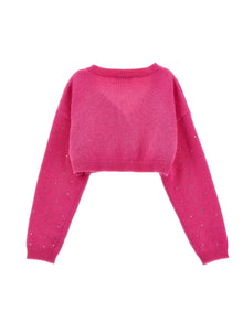 Girls | Cropped All-Over Rhinestone Cardigan | Fuchsia