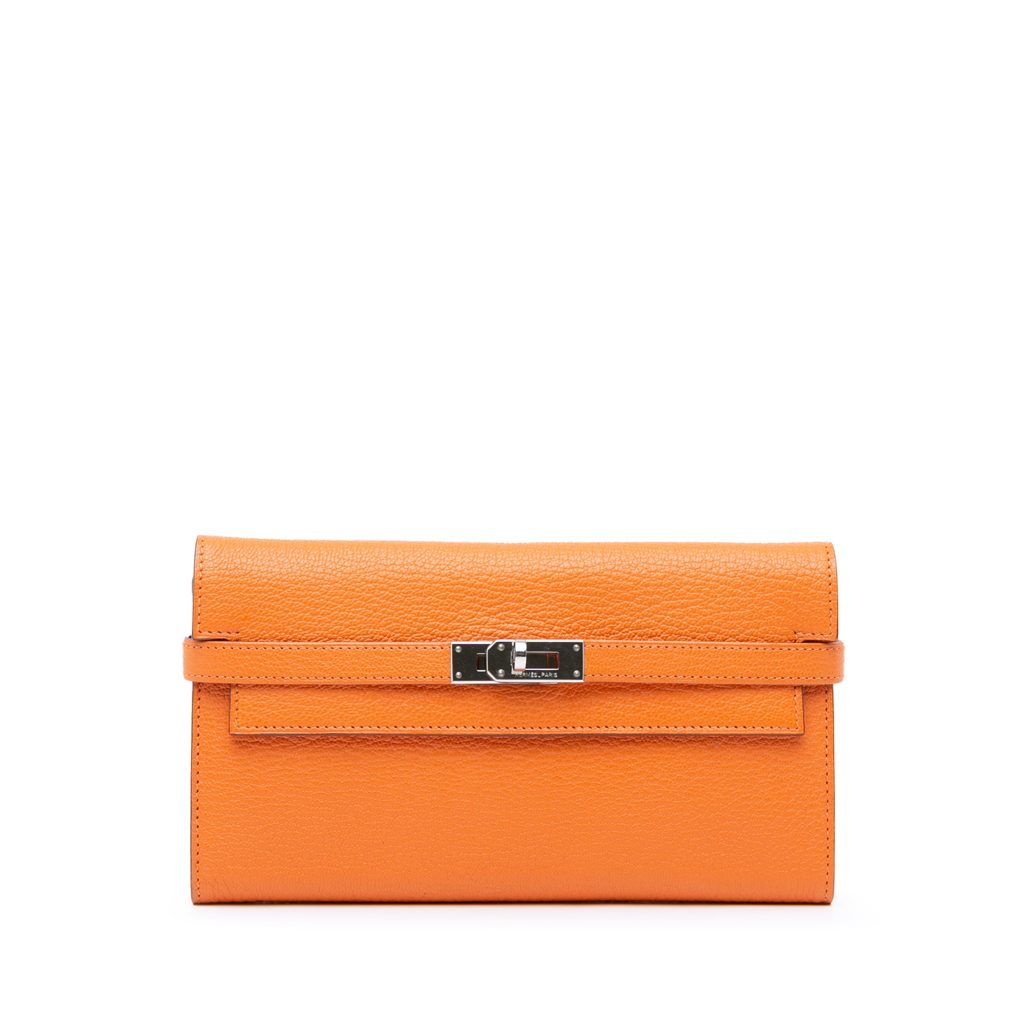 Hermes | Pre-Owned Chevre Mysore Kelly Longue Wallet | Orange