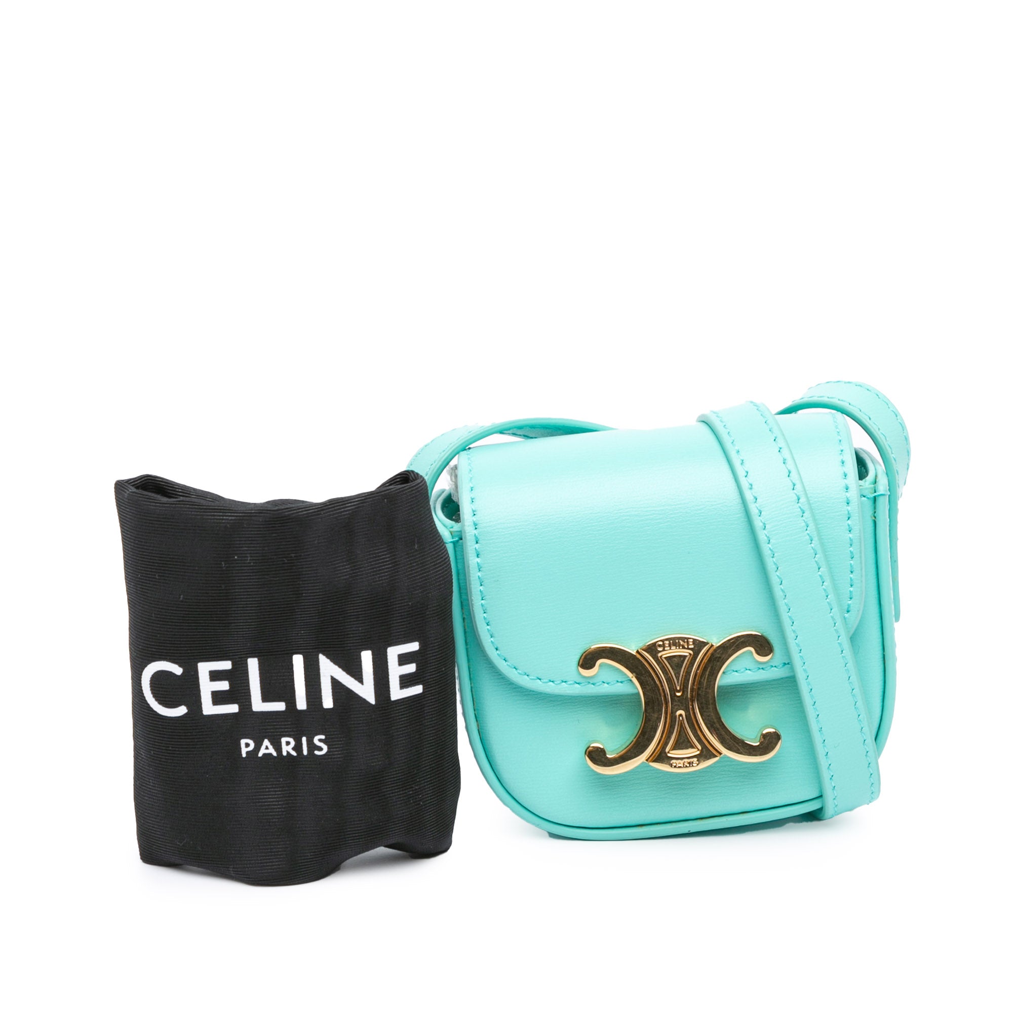 Celine | Pre-Owned Leather Triomphe AirPods Case with Strap - I | Blue/Turquoise