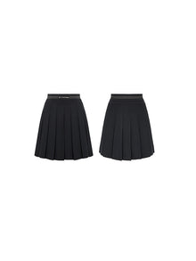 College-Style Pleated Midi Skirt | Black