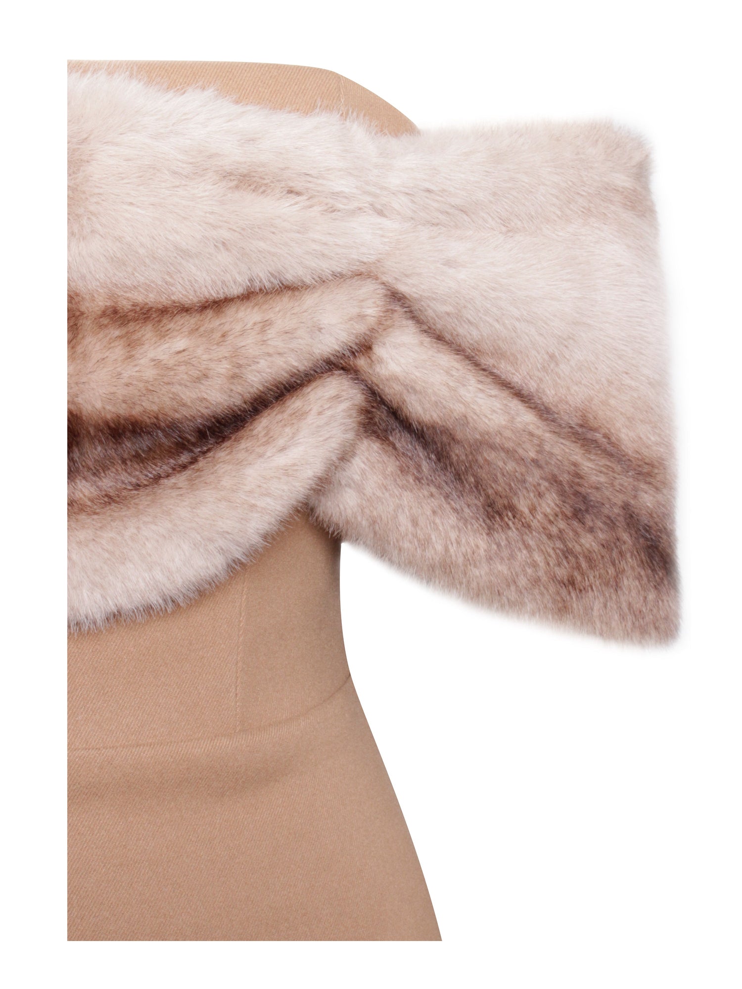 Nadira Off Shoulder Fur Trim Mini Dress | Beige