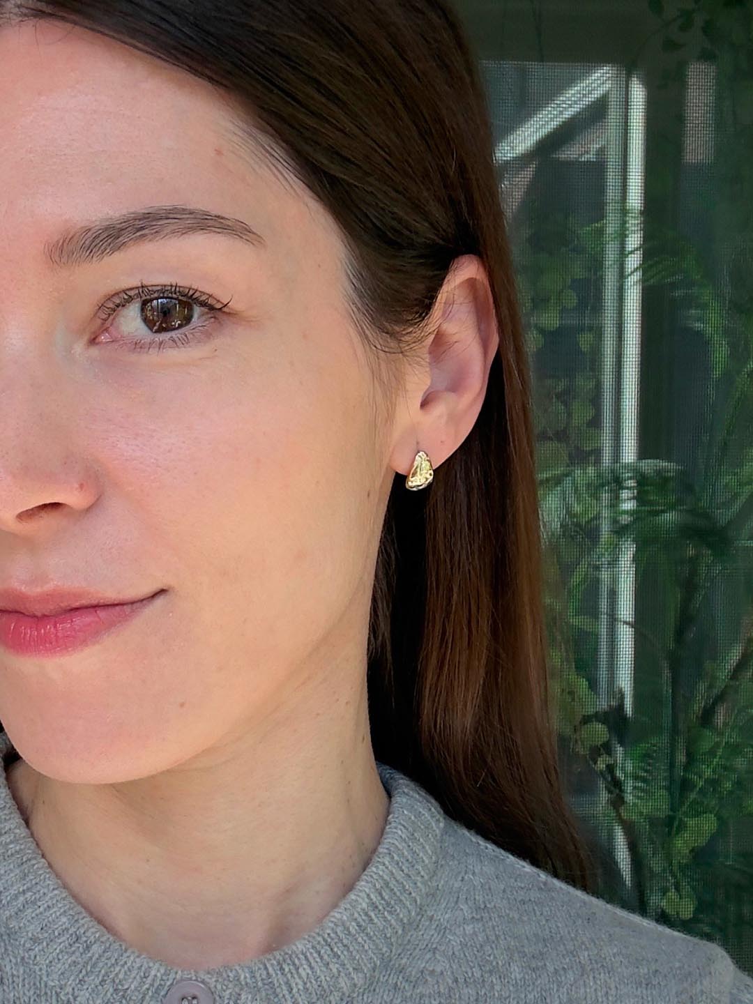 14K Gold Plated Sterling Silver Teardrop Textured Stud Earrings For Women Sarah Huggie Studs