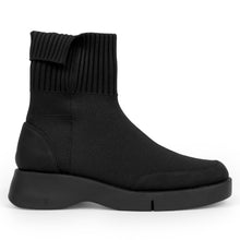 Flame Bootie Flatform | Black Knit/Faux Tumbled Nubuck