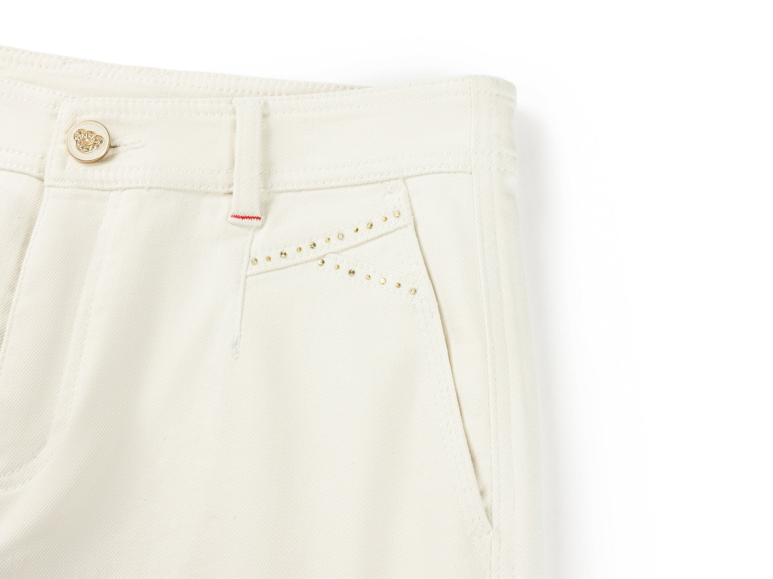 Casual Straight-Leg Rhinestone Ankle-Length Jeans | White