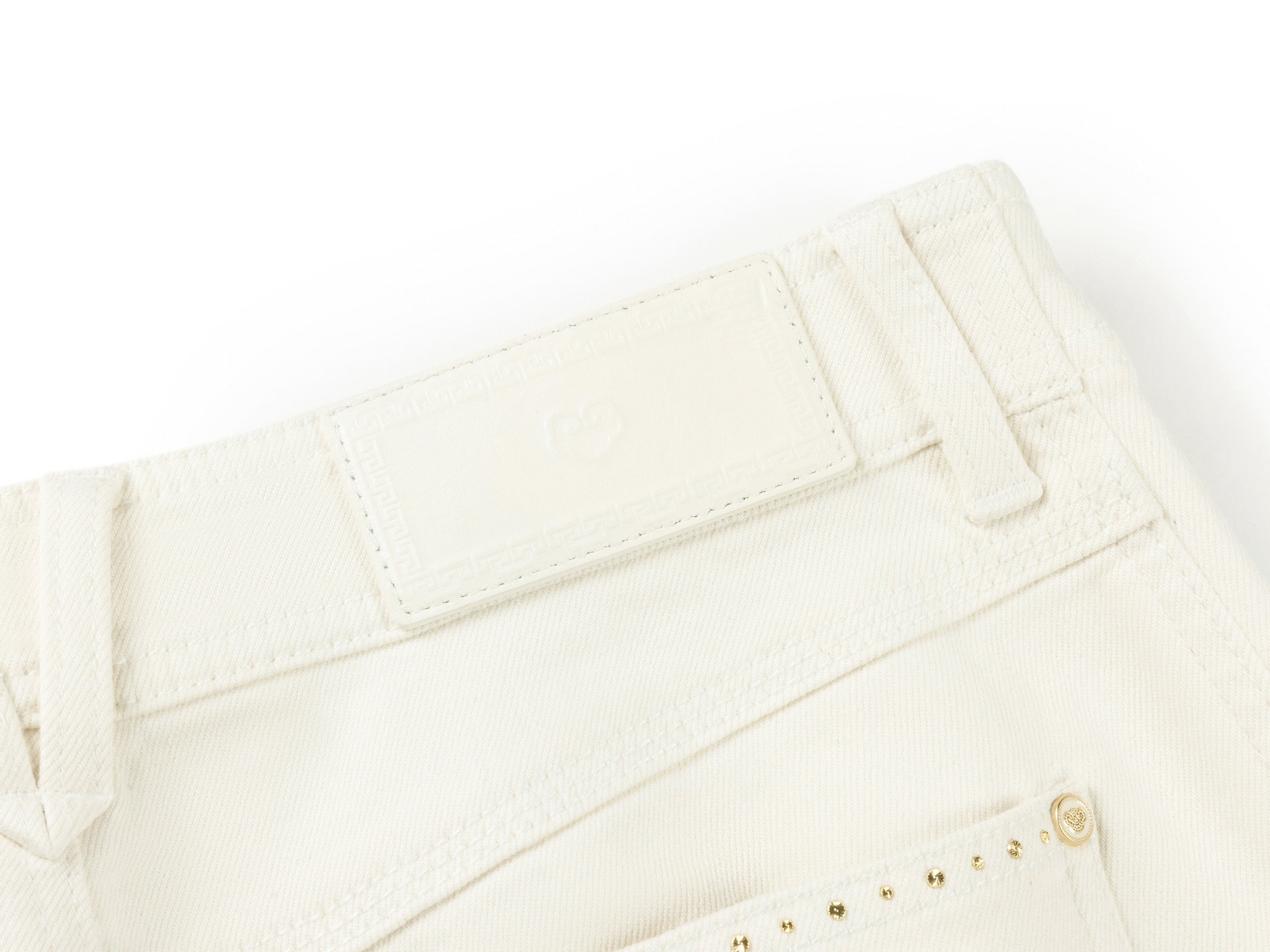Casual Straight-Leg Rhinestone Ankle-Length Jeans | White