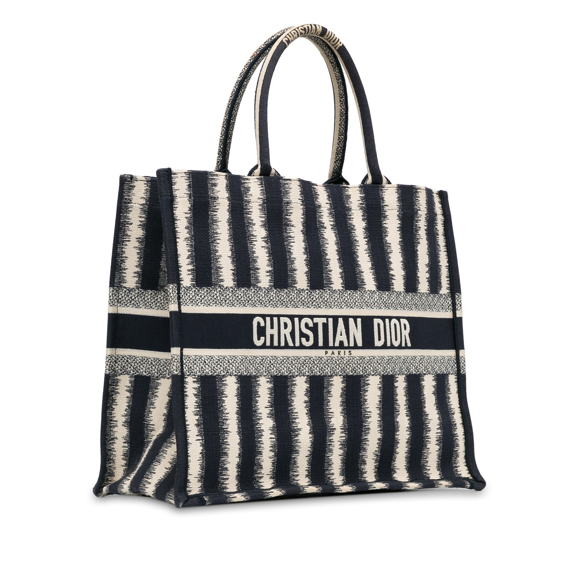 Dior | Pre-Owned Large Striped Book Tote | Blue/Dark Blue