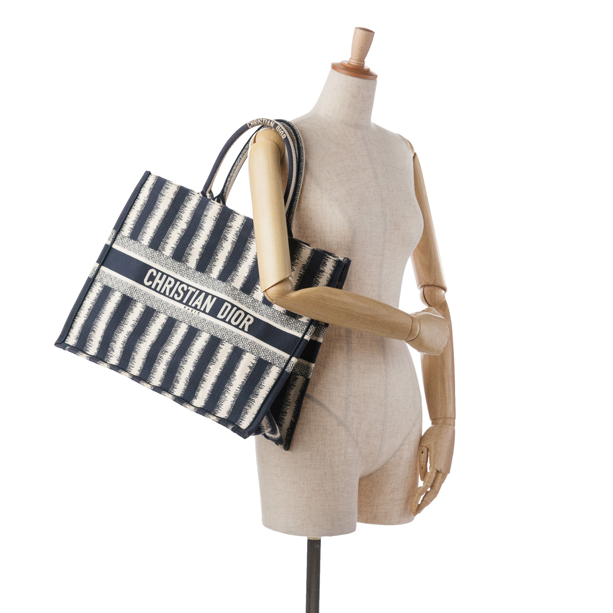 Dior | Pre-Owned Large Striped Book Tote | Blue/Dark Blue
