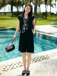convertible collar mulberry silk blouse | Black