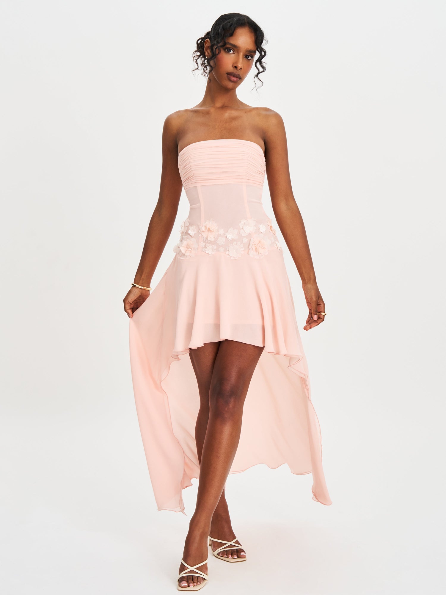 Mae Ruched Breast Applique Trim Trailing Dress | Pink