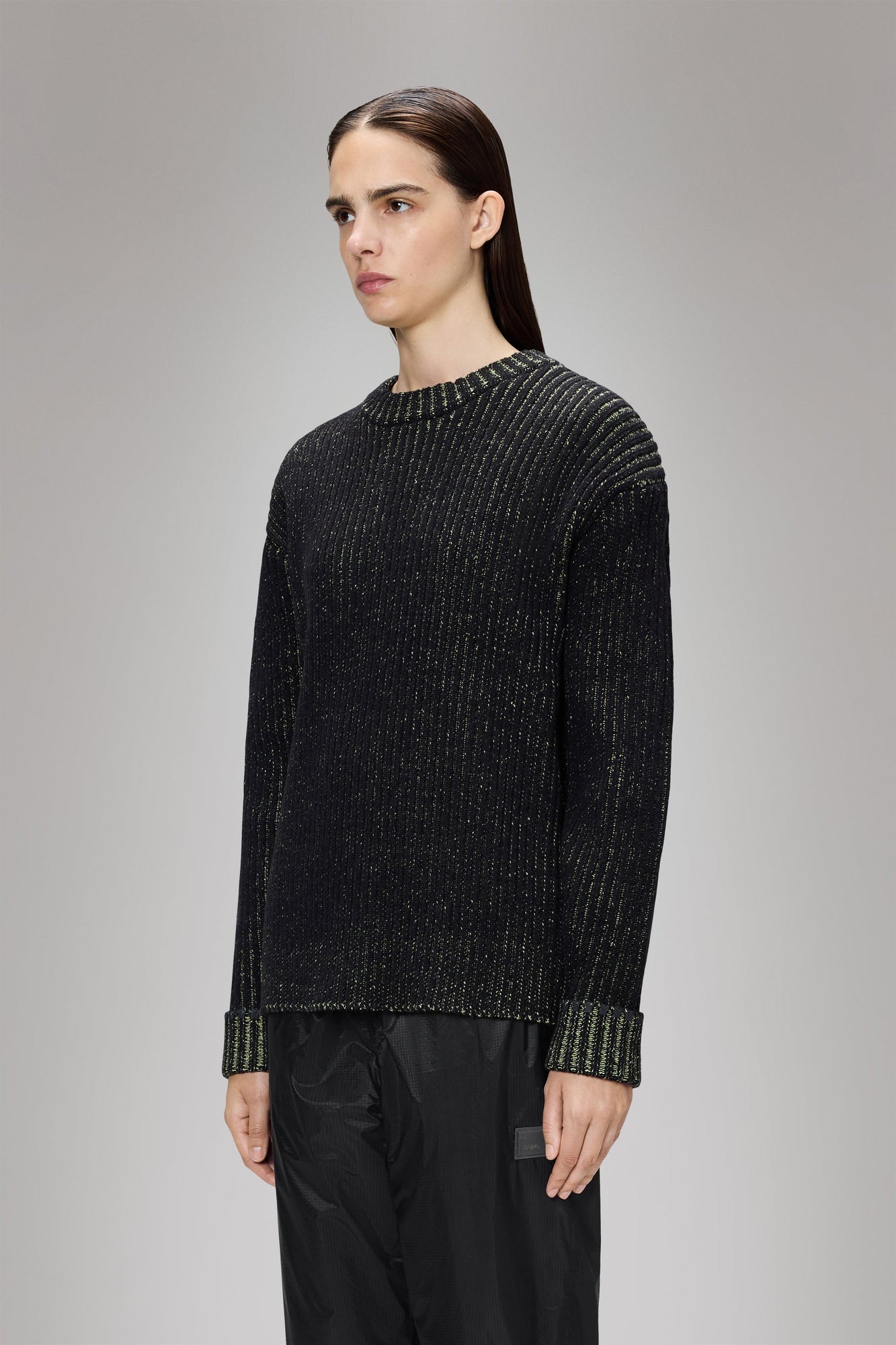 RAINS Sapa Knit Crew Neck Black/Acid Long Sleeve