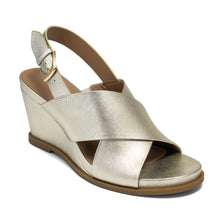 Dayonara Sandal Wedge | Soft Gold Faux Metallic Saffiano