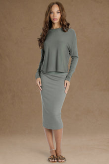 Women | Lightweight Ribbed Midi Pencil Skirt | Flightsuit