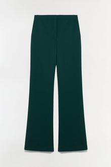 Dark teal wide-leg trouser with flat front and full-length silhouette.