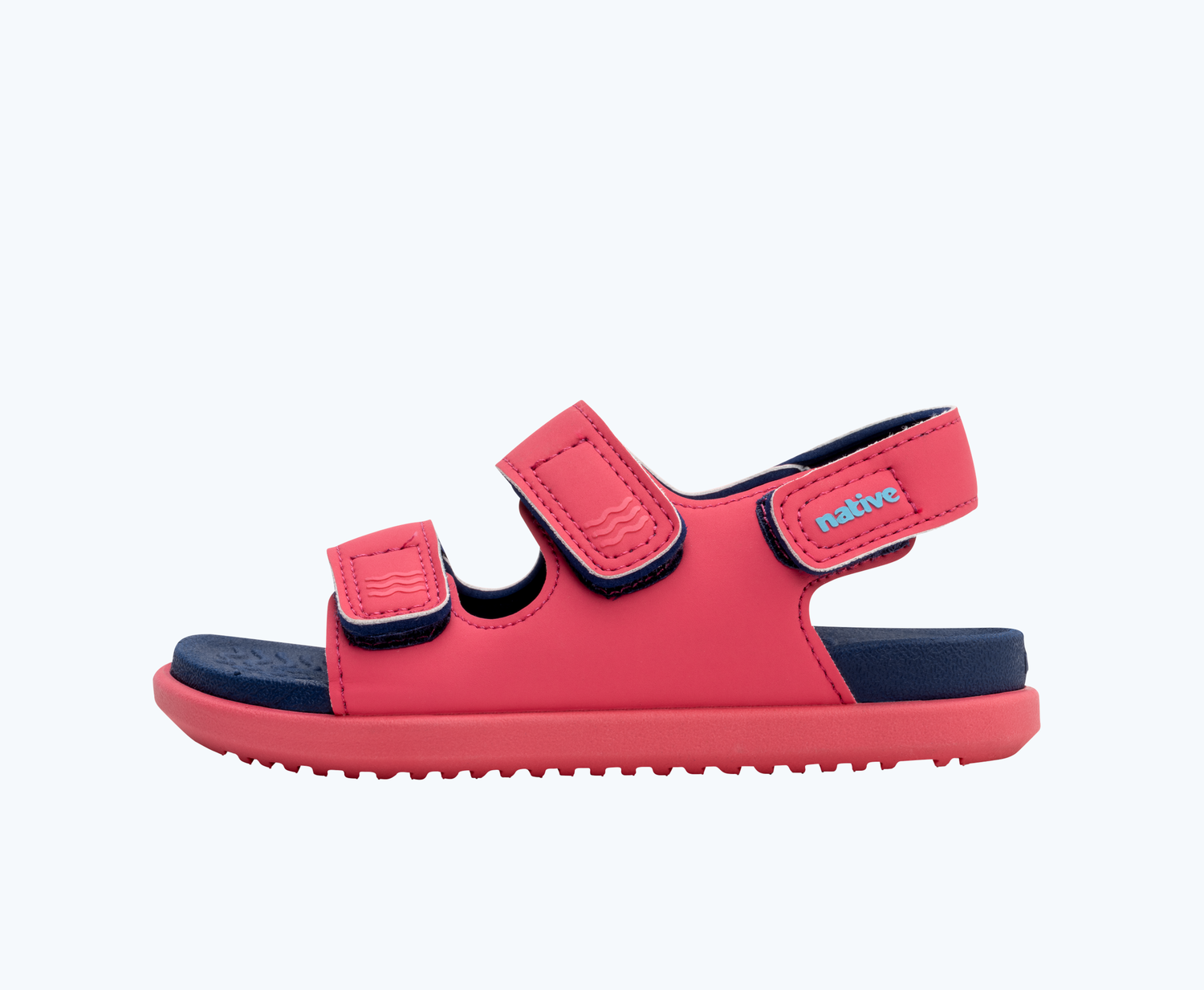 Side view of a Native Shoes Kids Frankie Sugarlite Kids | Dazzle Pink/ Regatta Blue/ Dazzle Pink Footwear