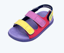 Angled view of a Native Shoes Kids Frankie Sugarlite Kids | Dazzle Pink/ Healing Purple/ Haze Purple/ Morning Winterberry Strap Footwear