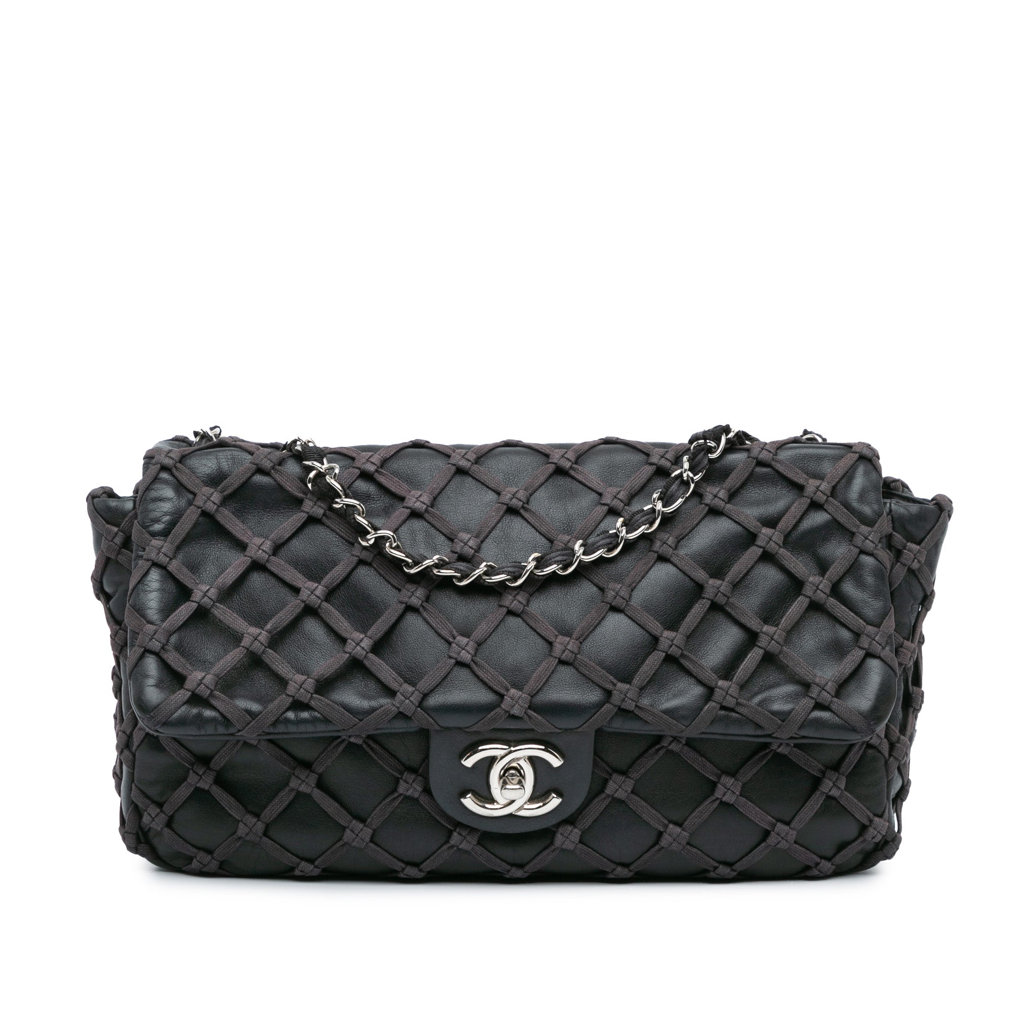 Chanel | Pre-Owned Jumbo Calfskin Canebiers Net Flap | Black