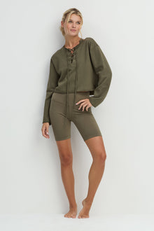 Women | Lace-Up Sweatshirt | Olive