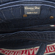 Dior | Pre-Owned Velvet Embroidered Crocodile Effect Saddle Bag | Blue/Navy